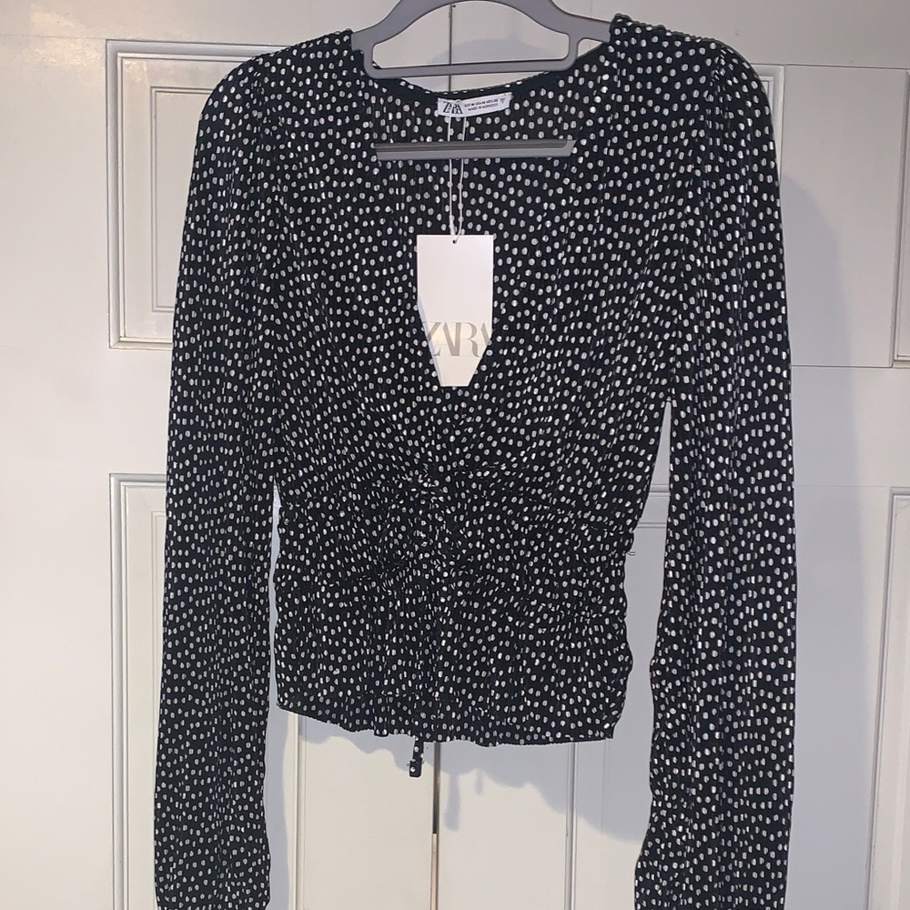 Zara Black and White Dotted Blouse